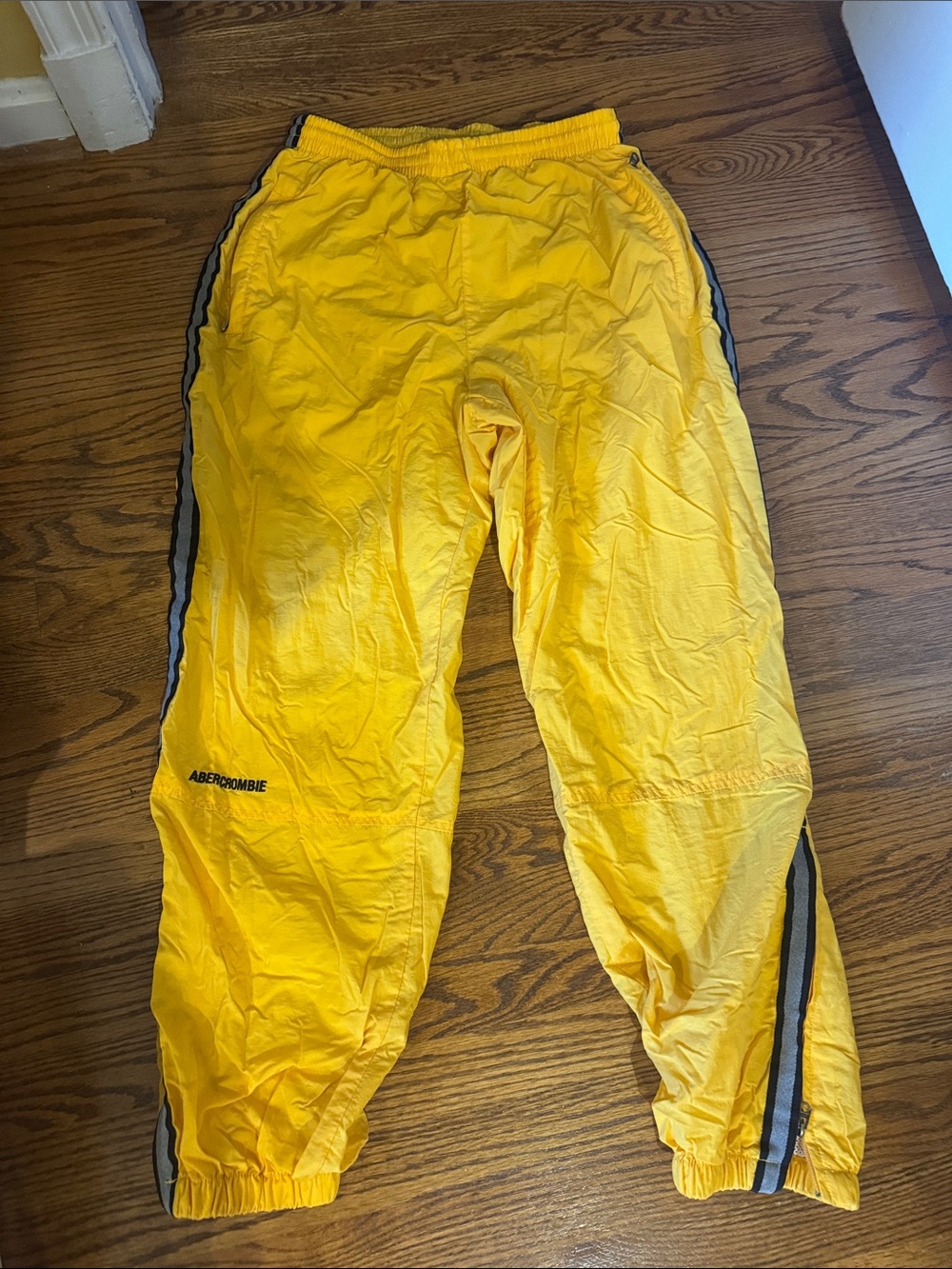 Vintage Abercrombie & Fitch Bright Yellow Side Striped Track Pants Joggers